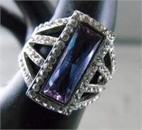 Purple Rhinestone Fashion Ring Size 9