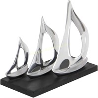 Deco 79 Wood Sail Boat Sculpture with Black Base