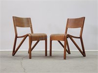 Pair Remploy Bentwood Stacking Ply Dining Chairs