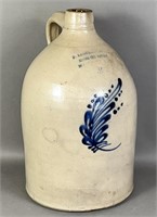 3 gallon cobalt decorated stoneware jug by F.