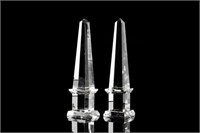 Pair of contemporary clear glass obelisks