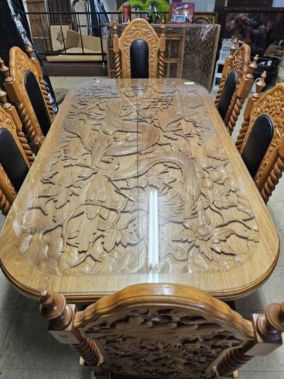 Oriental Dragon Dining Table With 6 Chairs