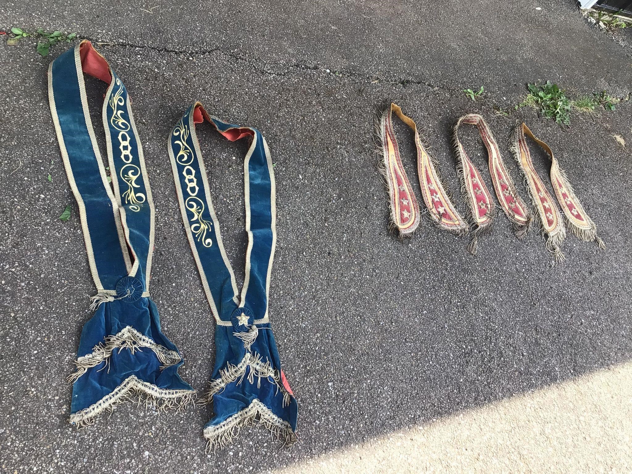 VINTAGE MASONIC CLOTHING = 5 SASHES WITH BEADS