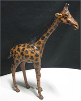 16" Leather Wrapped Giraffe With Repaired Leg