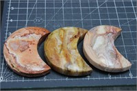3, Pink Crazy Lace Agate Moons From Indonesia
