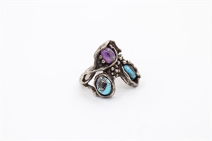 Sterling Silver Turquoise Purple Amethyst Ring