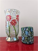 2 Glass Art Flower Vases 10"& 4.5" Tall