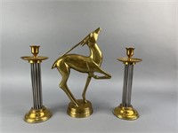 MCM Brass Gazelle & Post Modern Candle Holders