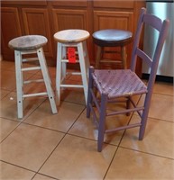 3-Bar stools, 1-straight back chair