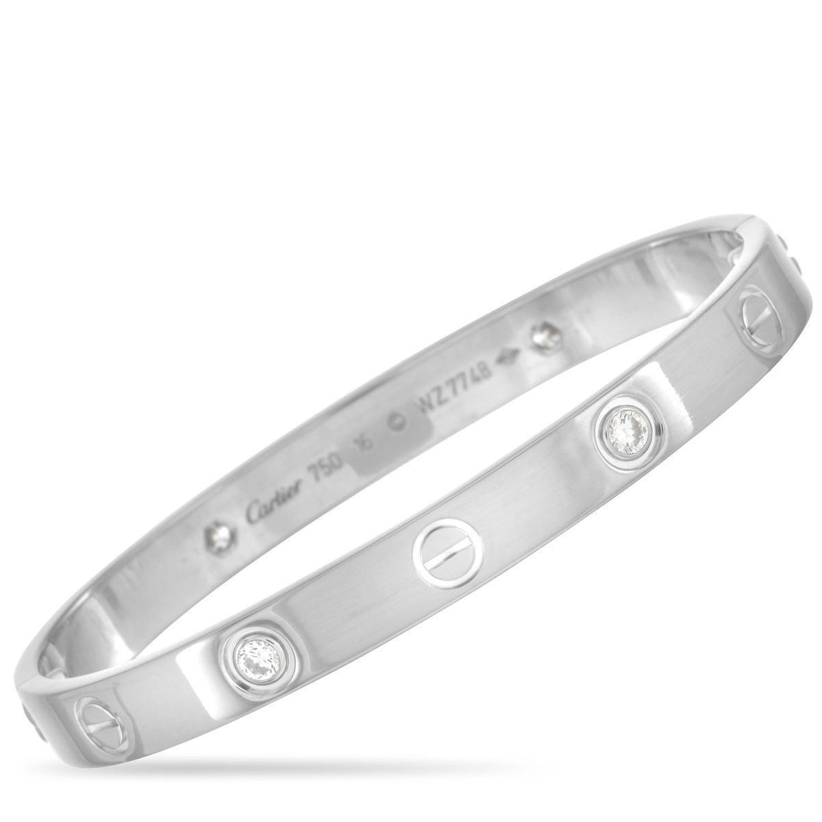 Cartier LOVE 18K White Gold 4 Diamond Bracelet wit