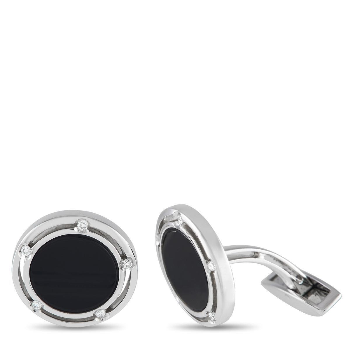 Damiani 18K White Gold Diamond and Onyx Cufflinks