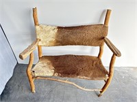 Handmade log deer hide bench 38 inches wide 42