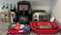 F - TOASTER, COFFEEMAKER, CASSEROLE DISHES, MORE