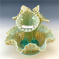 Fenton Aqua Opal Hobnail Epergne