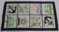 Vintage Nautical Hooked Rug, 5'5" x 2'6"