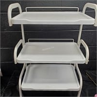 Wide rolling cart with plastic shelves  -L