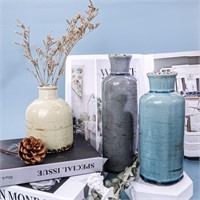 3Pcs Ceramic Vases  Distressed Grey Blue Green