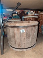 Wooden half barrel planter