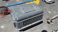 GRAY DOG CRATE, NO SIZE INDICATED