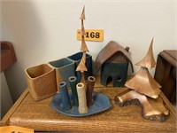 ART POTTERY & WOODEN CARVED TREES BY JOHN THOMPSON
