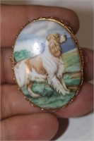 Painted Dog on Porcelain Brooch