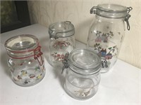 Lot of 4 Misc. Patterned Glass Jars / Canisters