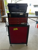 Rolling metal cabinet, Goodwrench toolbox, Olds