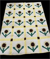 Hand Stitched Yellow Flower Quilt