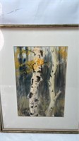 Watercolor Birch Tree Scene Framed
