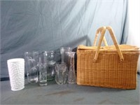 Wicker Style Vintage Picnic Basket Includes