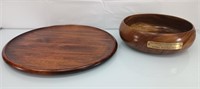 Wooden tray 18" and wooden bowl 12"