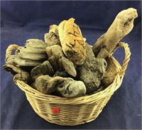 Small Wicker Basket With Assortment Of Driftwood
