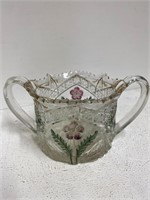Vintage Cut Glass with Coloroed Rose Sugar Bowl k