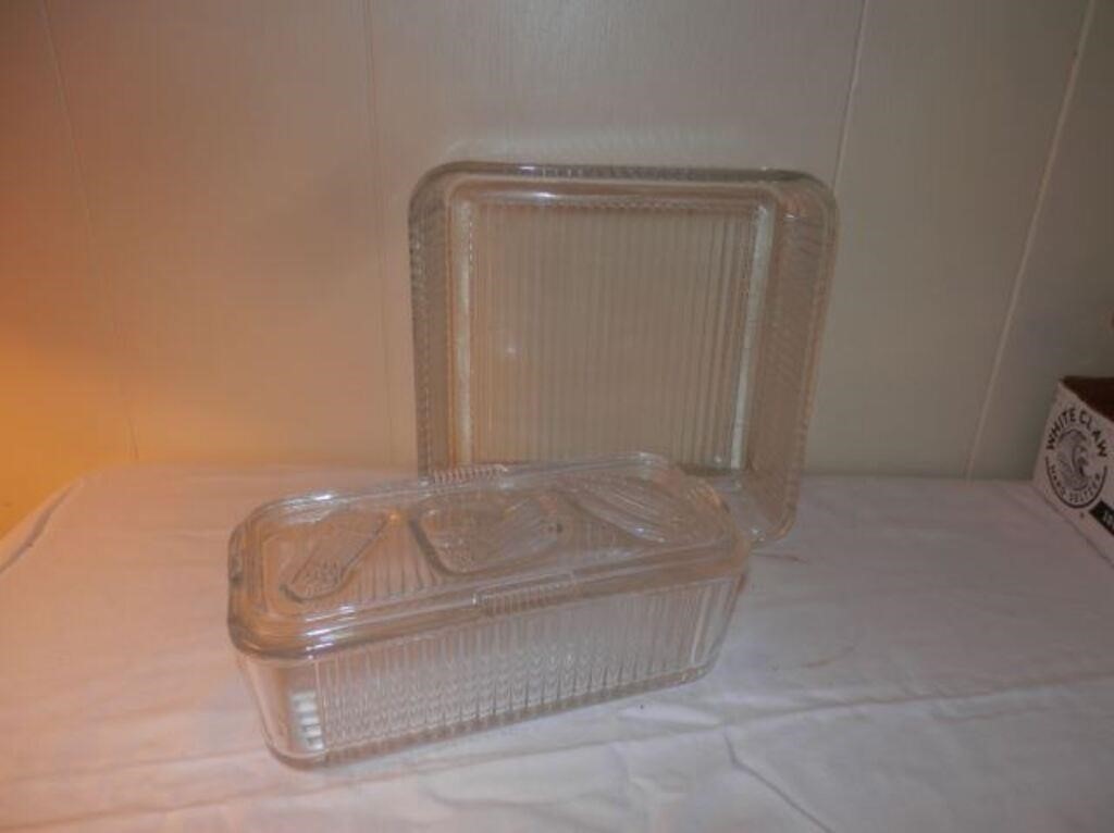 3- vintage clear glass refrig containers