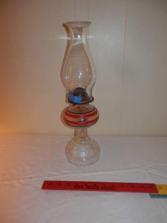 One-antique red & blue stripe kerosene lamp 171/2"