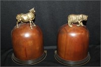 Pair Wood & Brass Spanish Bookends by