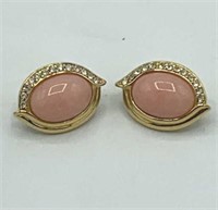 TRIfARI Large Pink Cabochon Rhinestone Earrings
