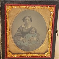 Antique Ambrotype Photograph Woman & Child