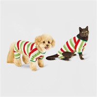 Holiday Stripe Fleece Dog and Cat Pajama - XS -