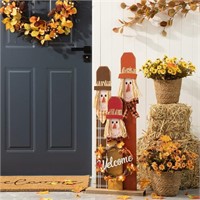 Glitzhome Fall Wooden Scarecrow Family with Wreat