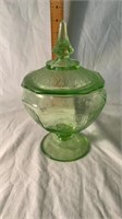Green Depression Glass Candy Dish, some Chips