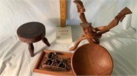 Wooden Figure Bowl Holder, Stool, Elephant