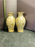Chinese Gold & White Tapestry Porcelain Vase X 2