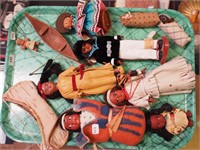 Nine Native American dolls including Skookum,