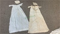 2 antique white linen baby christening dresses,