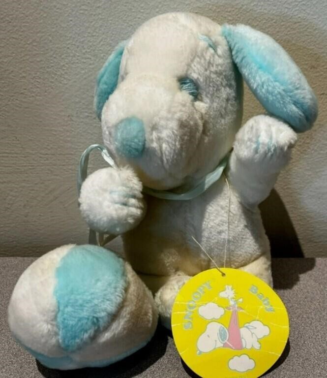 Vintage BABY SNOOPY 1968 Plush White Pastel Blue