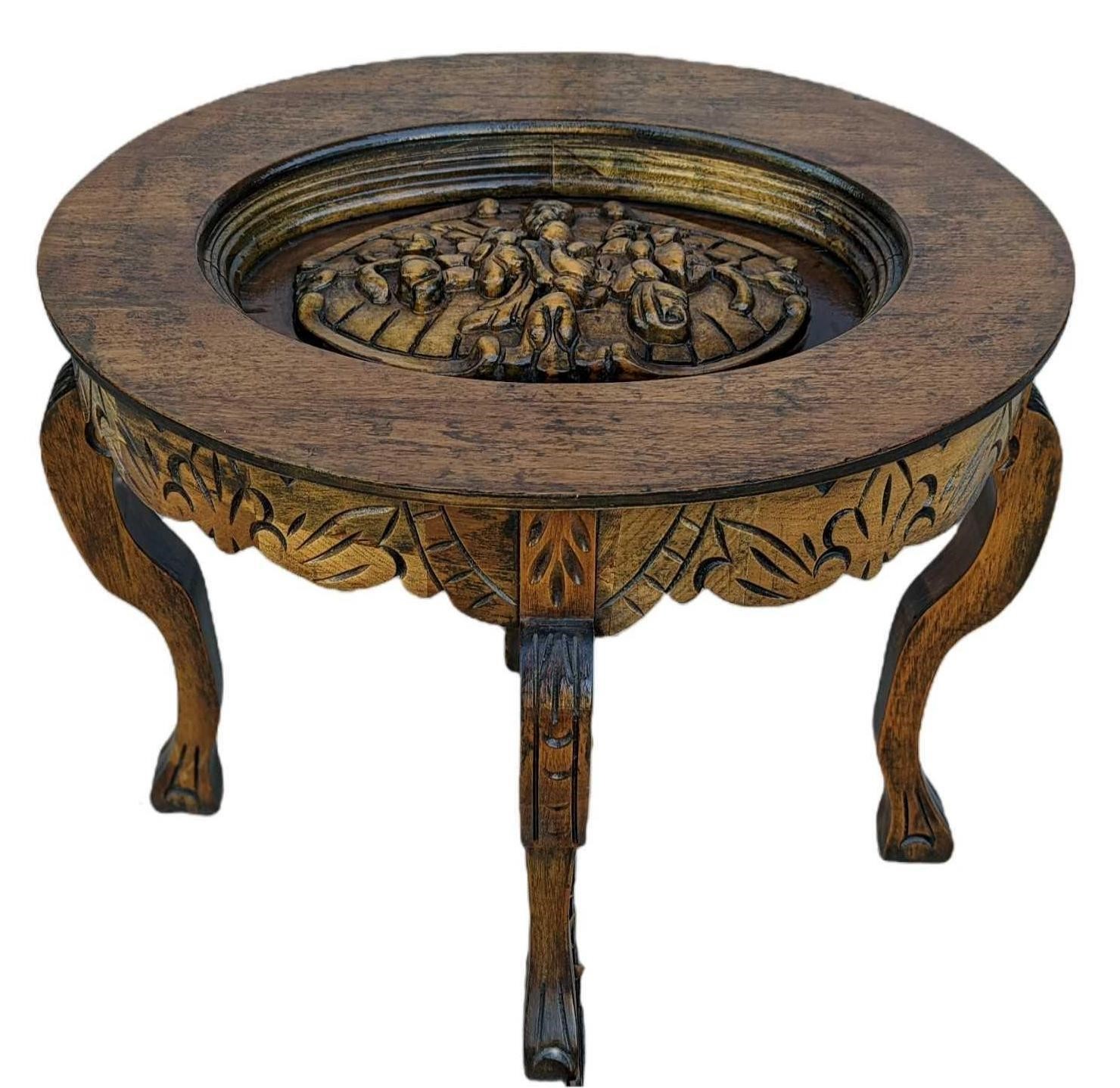 Wooden Floral Glass Top Drinks Small Table