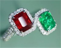 18Kt Gold natural Ruby Emerald Ring