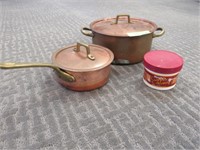 2 Copper Covered Pots, One Small w/ Single Handle