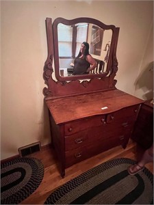 Antique beveled mirror, dresser